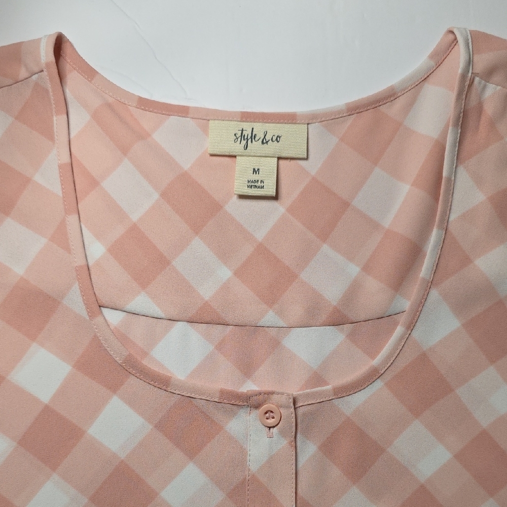 Style & Co. Pink Checkered Women's Button Up Tank Top